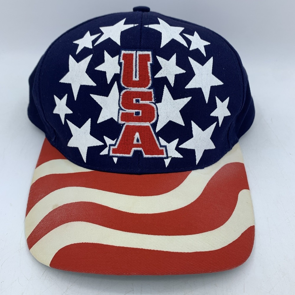 Vtg All Over Flag USA Print Snapback Hat 90's Patriotic America Stars Stripes